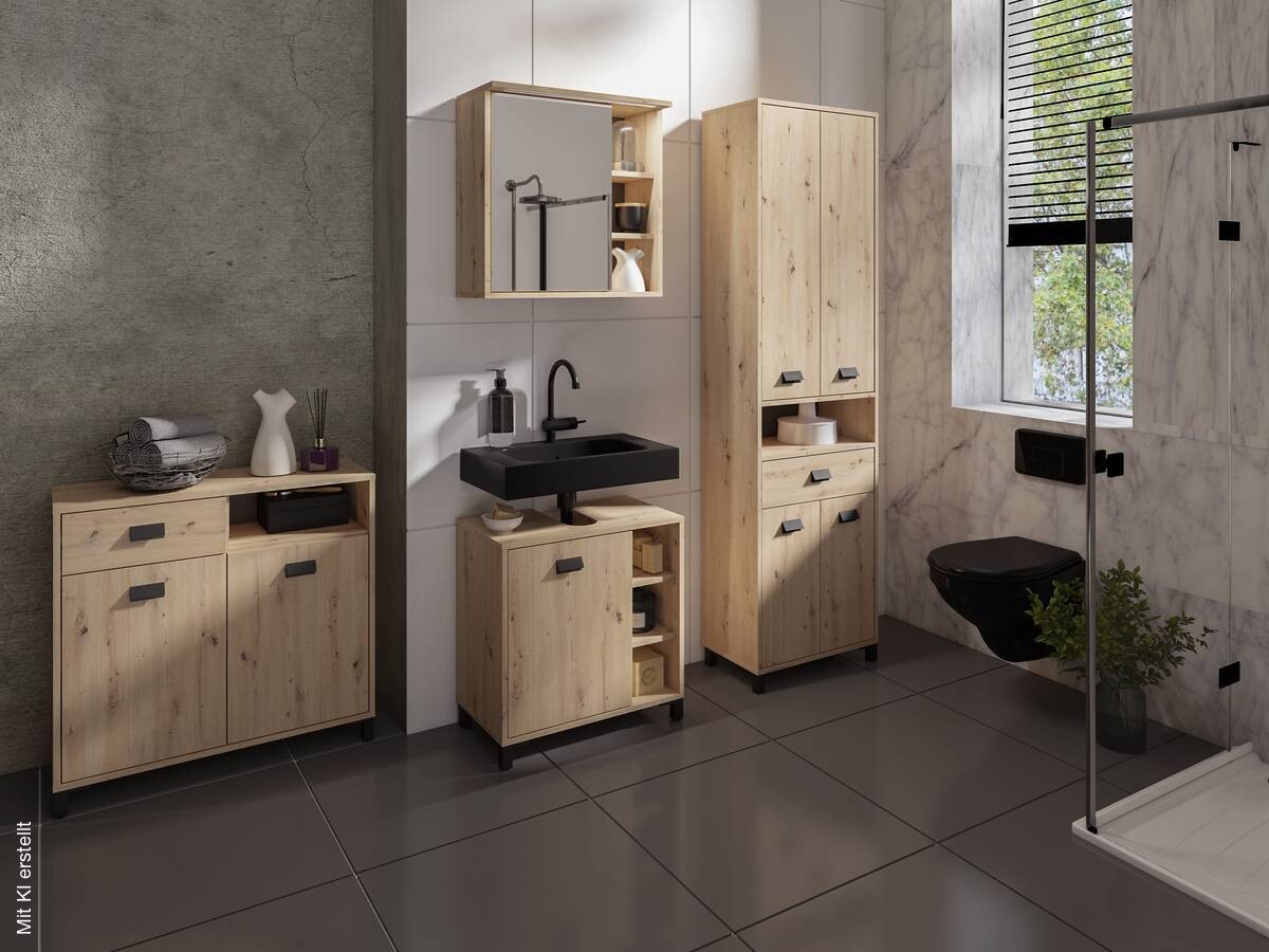 Kommode WELLNESS Eiche Artisan Nachbildung schwarz schwarz anthrazit B/H/T: ca. 80,5x77,5x31 cm