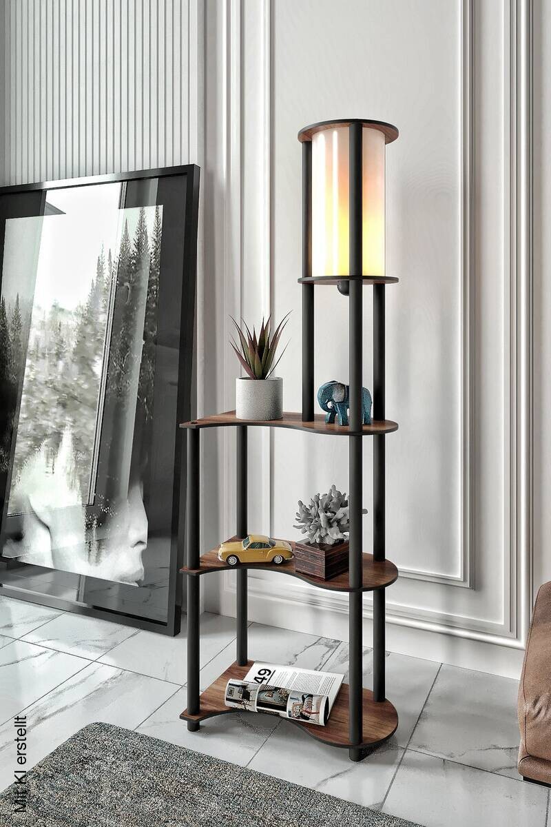 Opviq Stehlampe nussbaum PVC MDF B/H/T/L/D: ca. 17x140x17x17x17 cm E27 1 Brennstellen