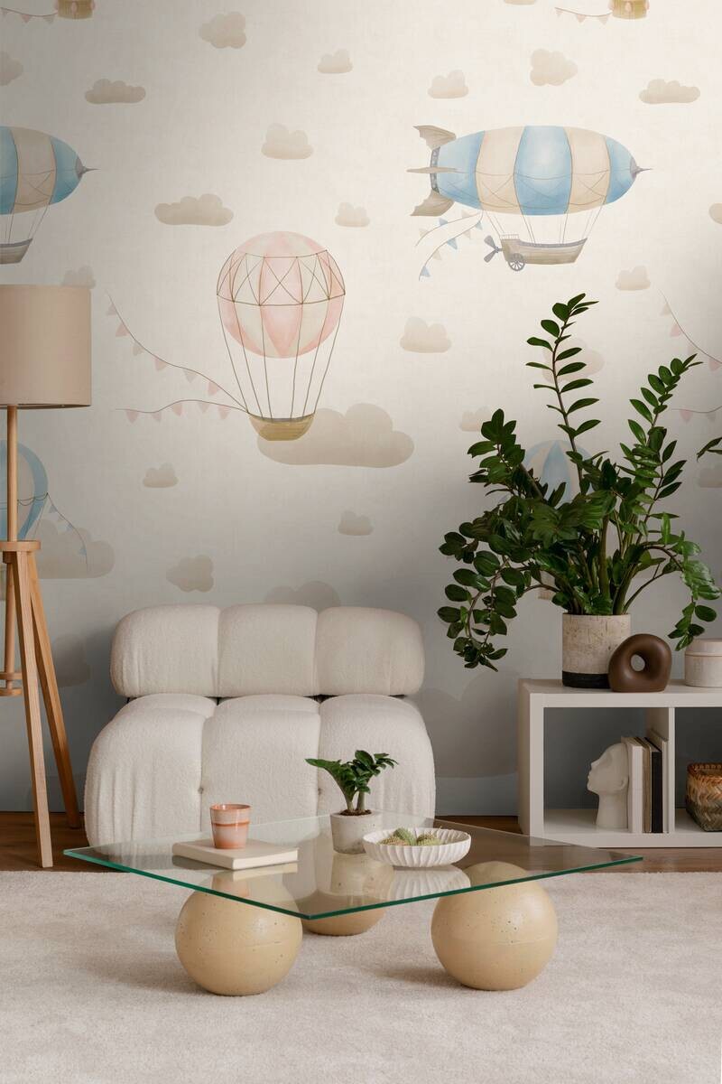 Livingwalls Fototapete Heißluftballon rosa creme blau B/L: ca. 280x159 cm