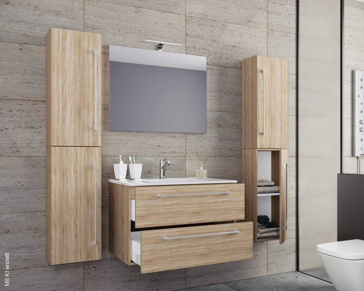 Waschplatz 5tlg-Badinos weiß Eiche Sonoma Nachbildung B/H/T: ca. 60x50x46 cm