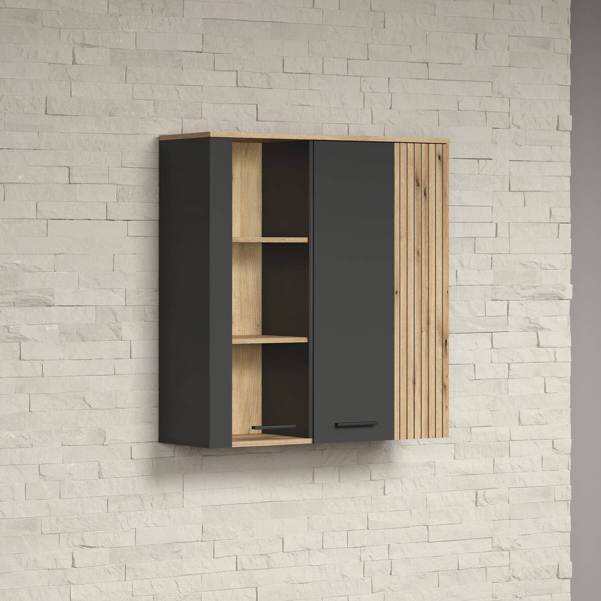Hängevitrine Esteban anthrazit Eiche Evoke Coast Nachbildung B/H/T: ca. 90x99x34 cm