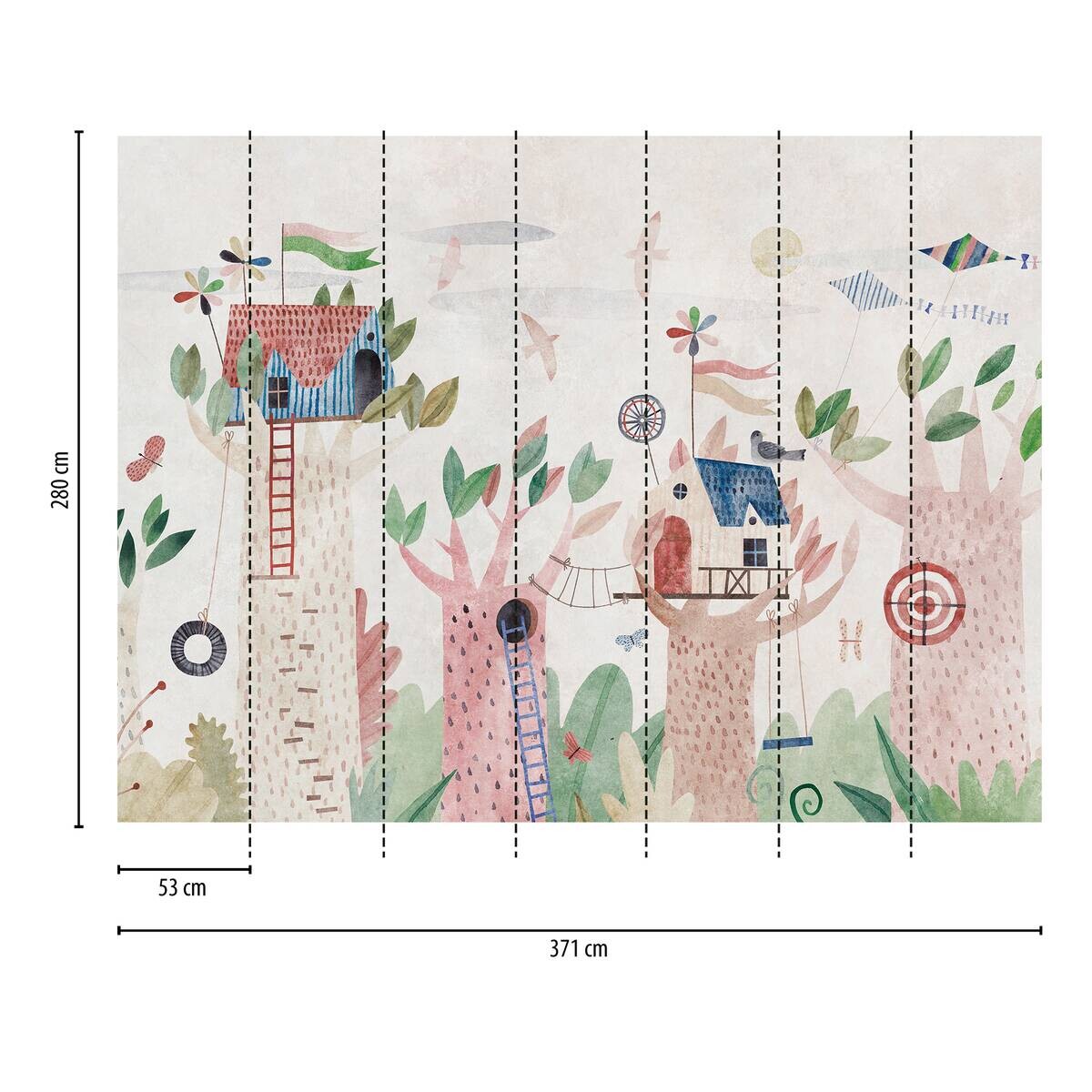 Livingwalls Fototapete Baumhäuser beige bunt braun B/L: ca. 280x371 cm