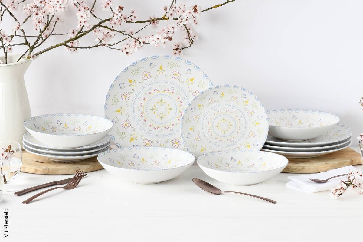 CreaTable Tafelservice Primavera Pastell pastell Steinzeug 12 tlg.