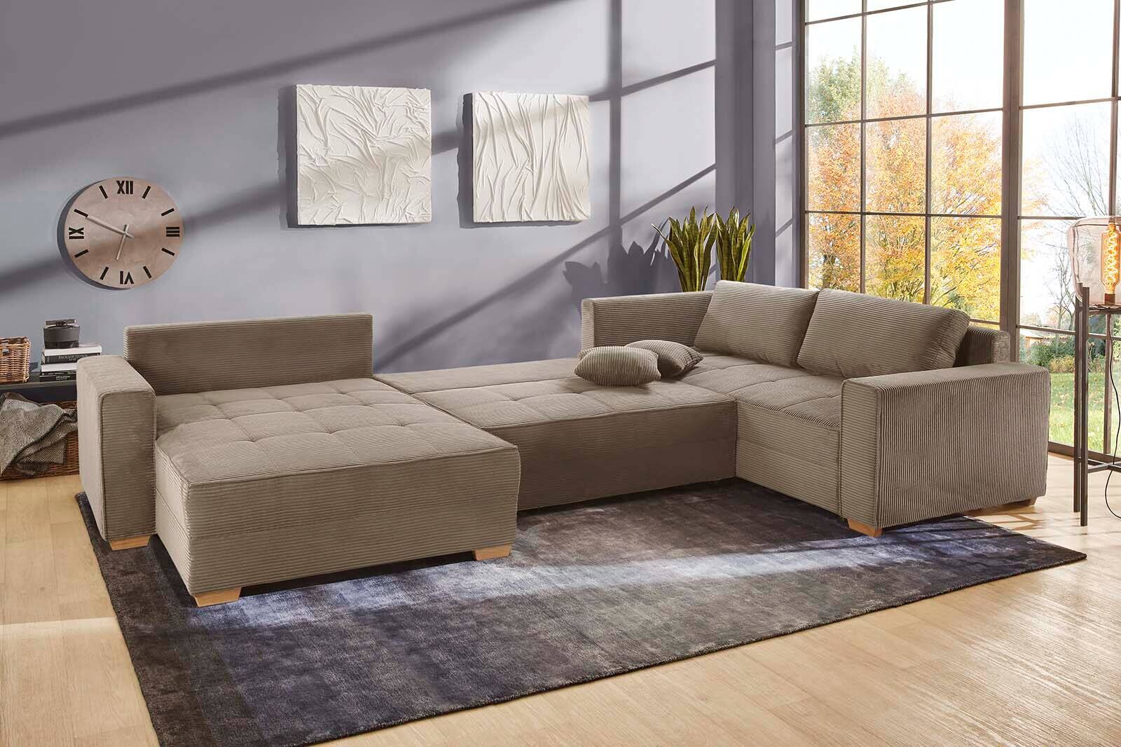 Wohnlandschaft taupe Microfaser B/H/T: ca. 379x86x227 cm