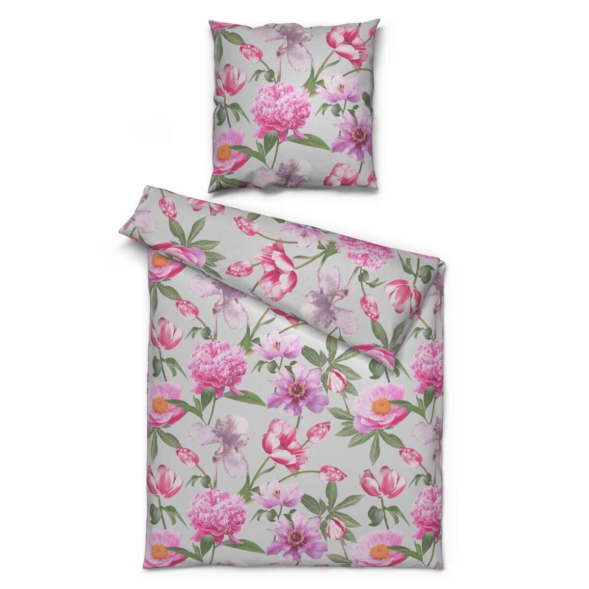 Baumwoll Bettwäsche Renforce rosa grau 100% Baumwolle B/L: ca. 135x200 cm