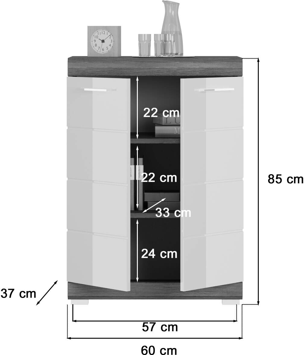 Kommode SCOUT Rauchsilber Nachbildung weiß Hochglanz B/H/T: ca. 60x85x37 cm