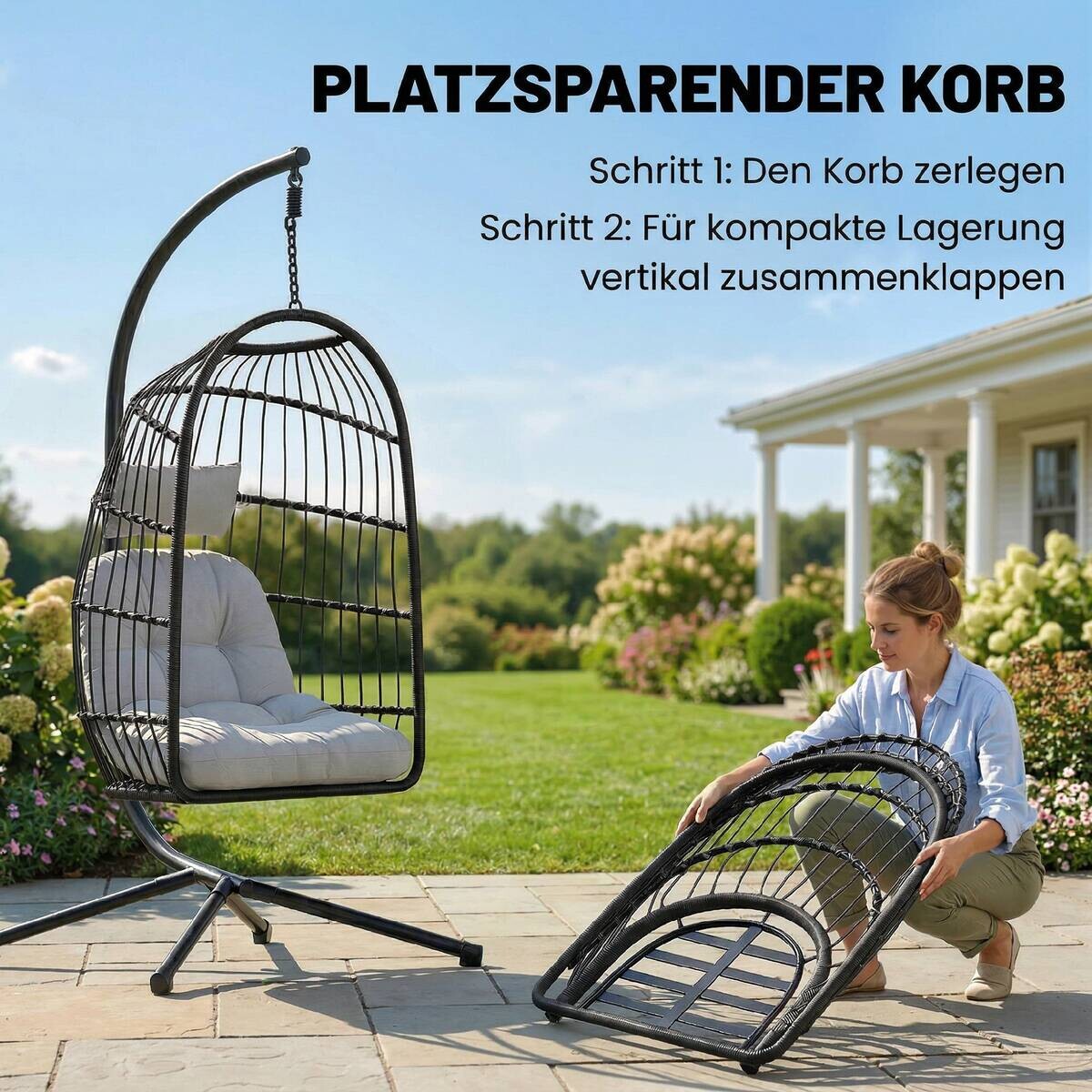 Outsunny Korbhängesessel hellgrau Metall B/H/L: ca. 101x196x105 cm