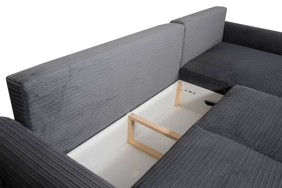 Ecksofa mit Bettfunktion und Bettkasten grau Microfaser B/H/T: ca. 293x96x178 cm