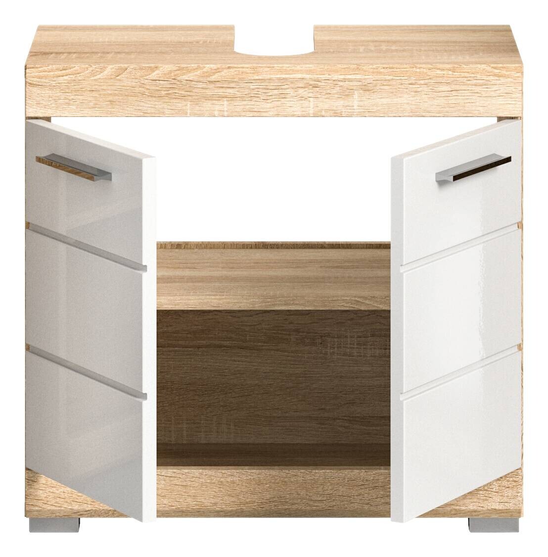 Waschbeckenunterschrank LAMBADA Eiche Sonoma hell Nachbildung weiß Hochglanz B/H/T: ca. 60x56x34 cm