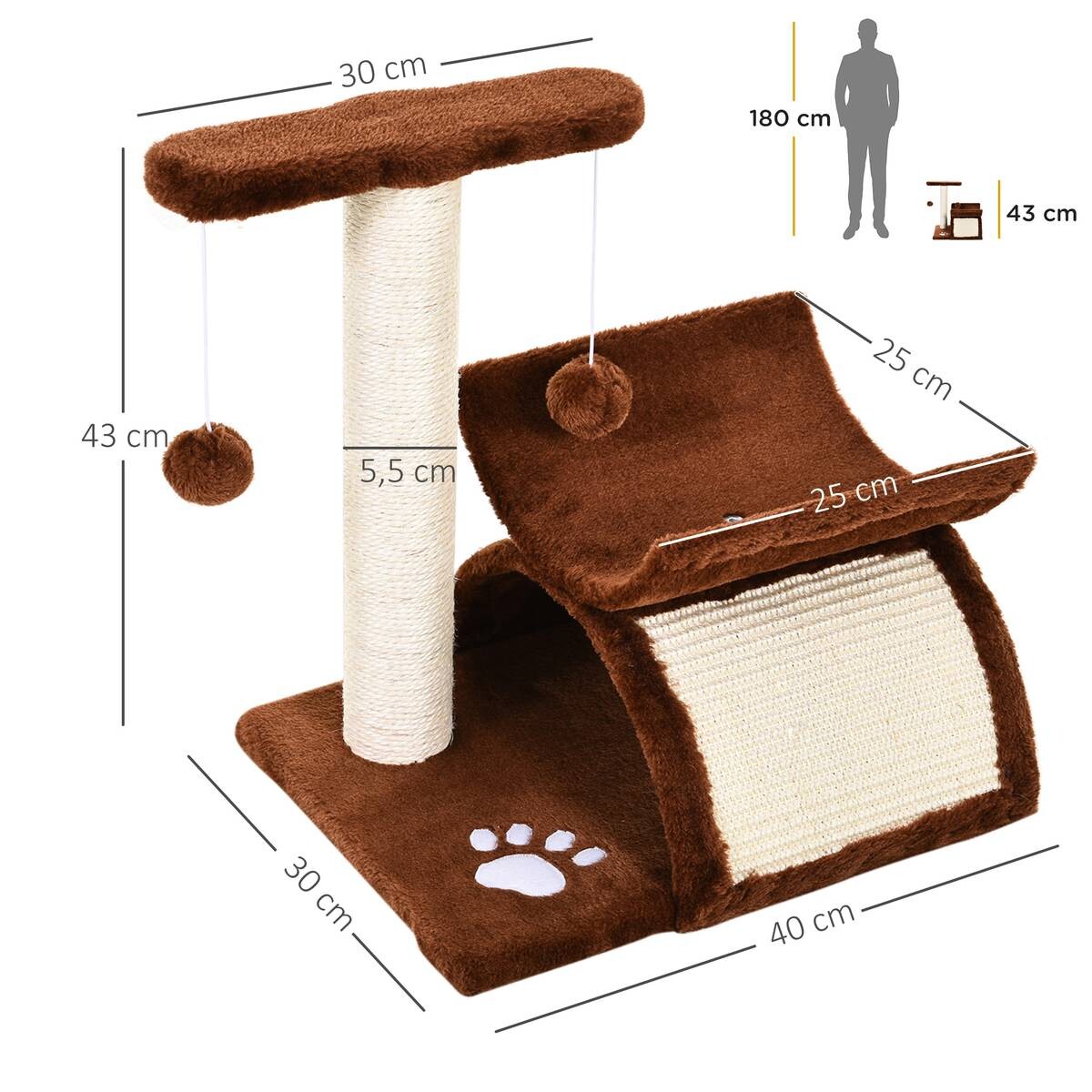 PawHut Katzenkratzbaum braun Spanplatte B/H/L: ca. 30x43x40 cm