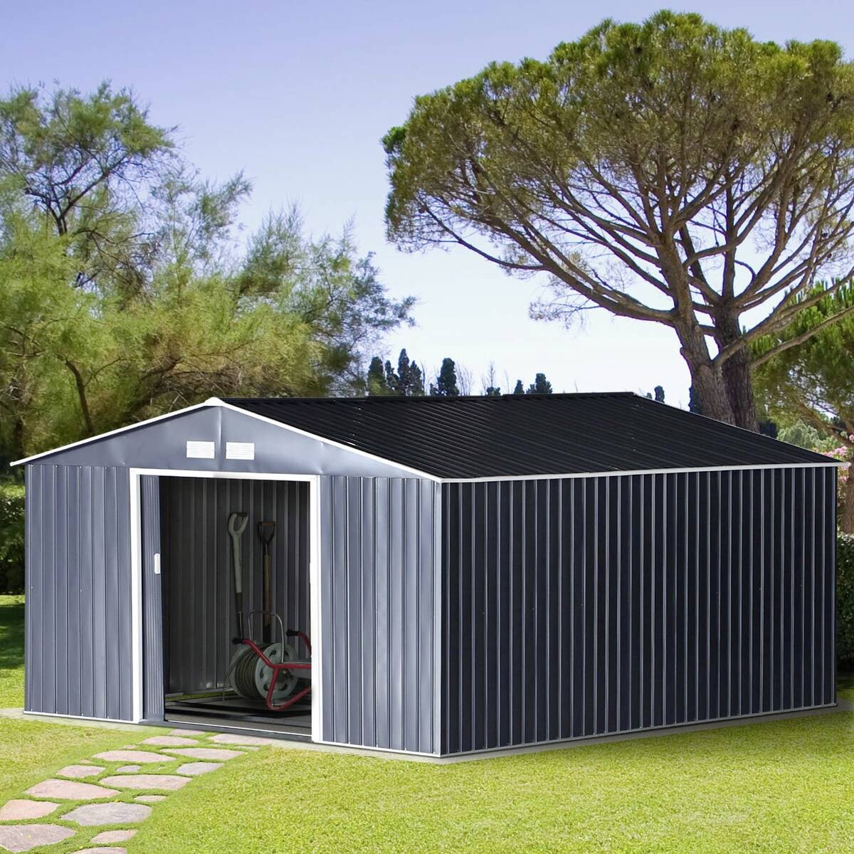 Outsunny Gartenschrank grau Stahl B/H/T: ca. 340x200x382 cm