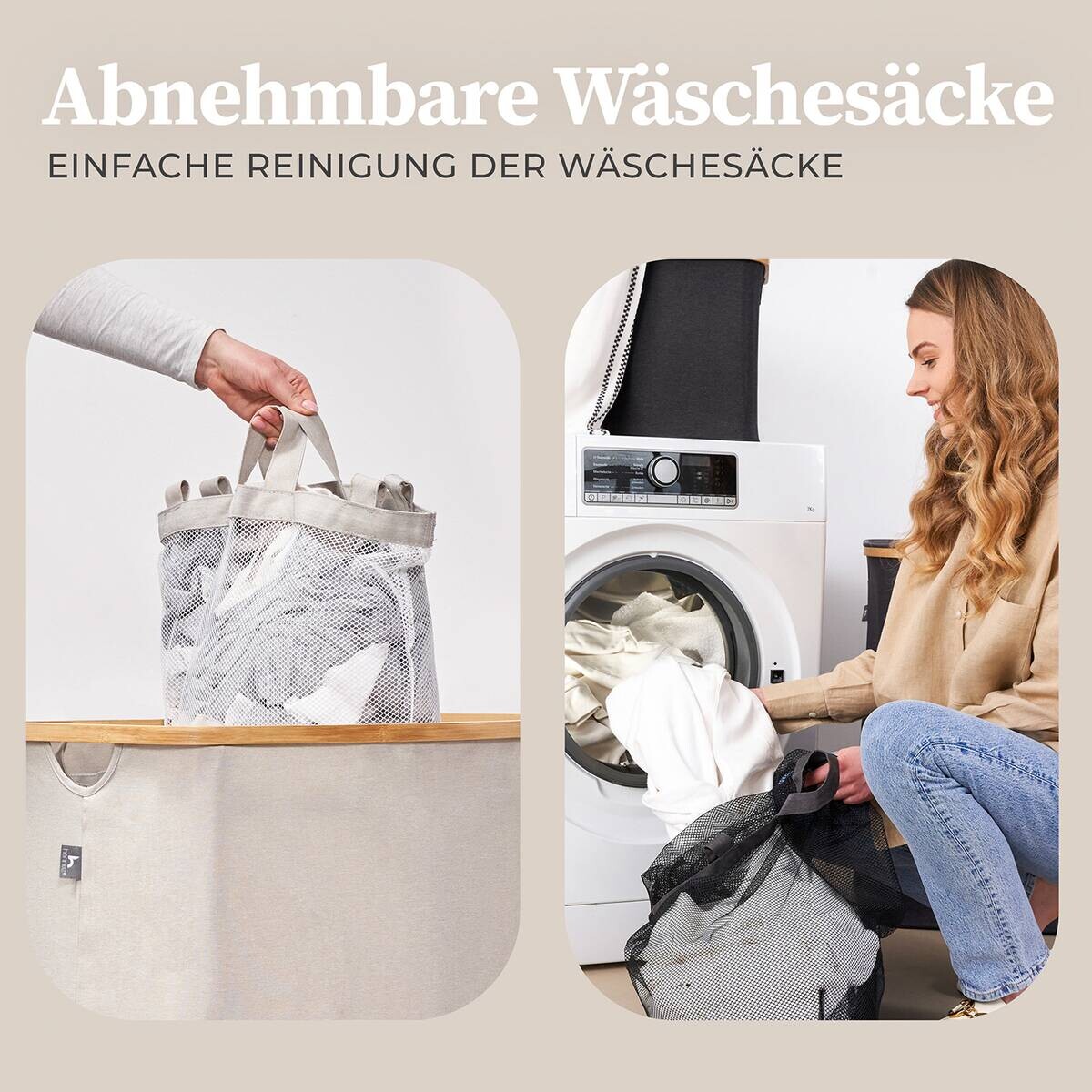 Wäschekorb beige Kunststoff B/H/L: ca. 36,5x67x61 cm