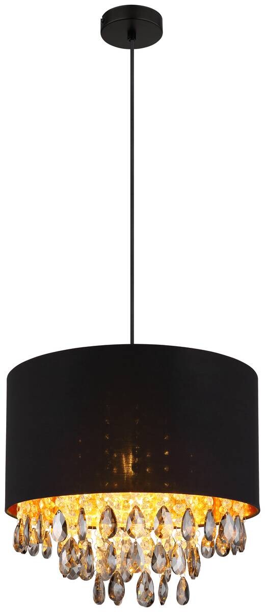 GLOBO Pendelleuchte COLETTA 15776H gold schwarz mattschwarz Kunststoff Metall Textil H/D: ca. 120x40 cm E27 1 Brennstellen