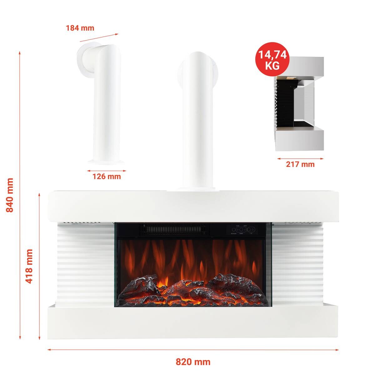KAMINIO Elektrischer-Kamin LIZ weiß Metall B/H/T: ca. 82x84x21,7 cm ca. 2000 W