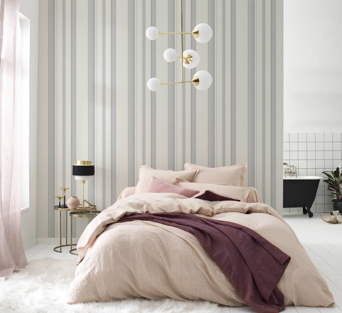 Papiertapete Streifen altweiß grau B/L: ca. 53x1005 cm