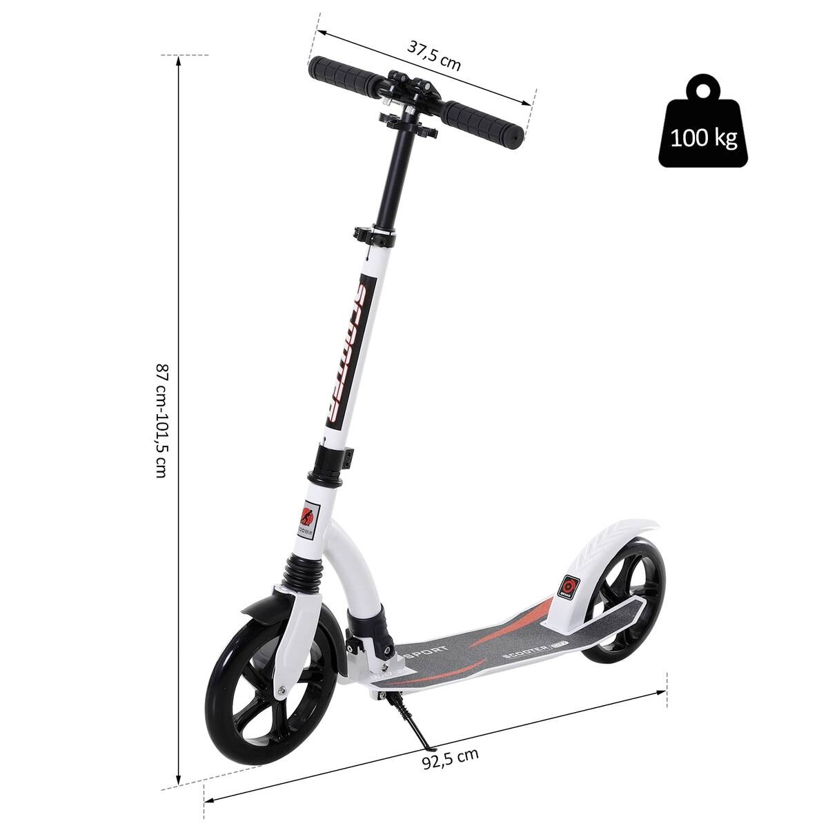 HOMCOM Tretroller weiß B/H/L: ca. 37,5x101,5x92,5 cm