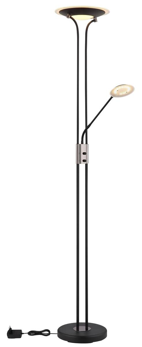 GLOBO Deckenfluter mattschwarz Chrom Satiniert Glas Metall H/D: ca. 180x30 cm 2 Brennstellen