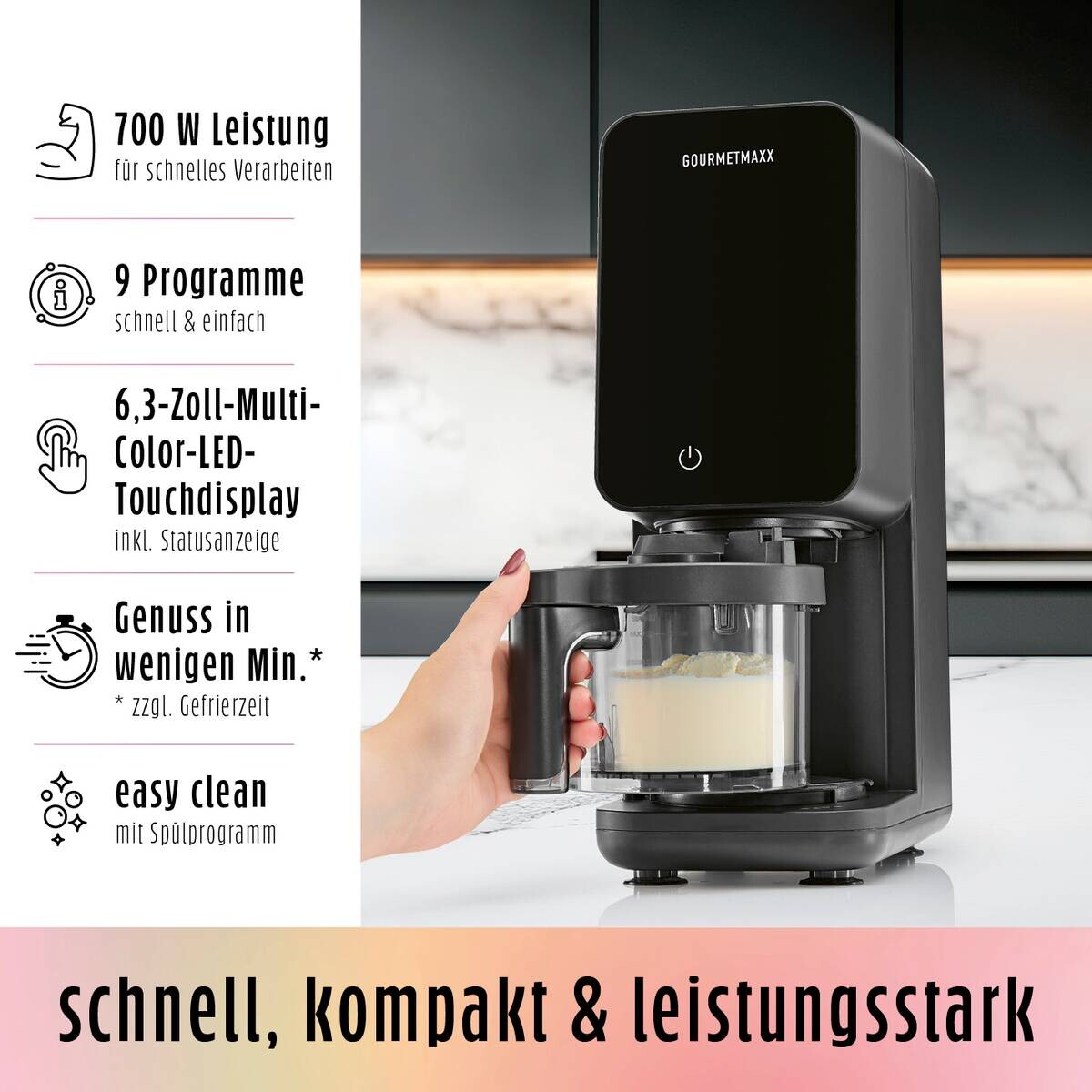 GOURMETmaxx Eismaschine 19769 schwarz Kunststoff B/H/L: ca. 26x40,5x119 cm