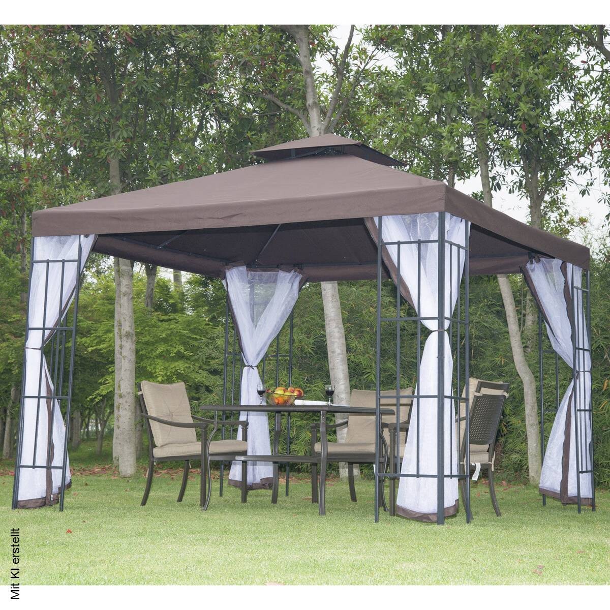 Outsunny Gartenpavillon café braun Stahl B/H/L: ca. 300x270x300 cm