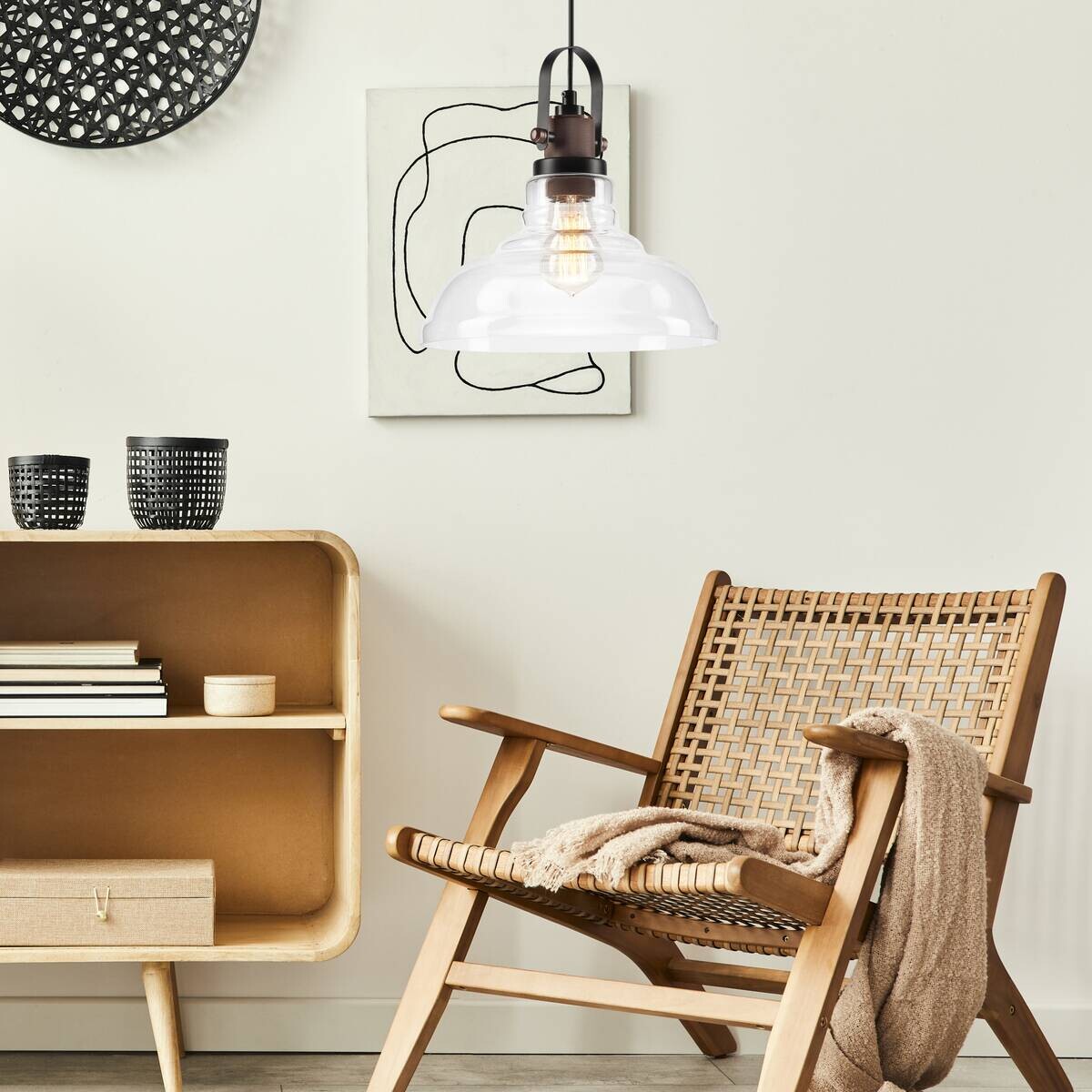 Lamkur Pendelleuchte MATTEO 41537 Kupfer Stahl Glas H/L: ca. 112x28 cm E27 1 Brennstellen