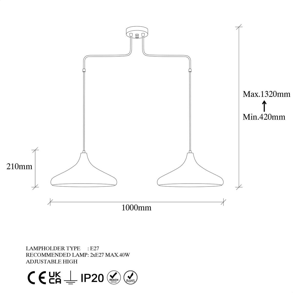 Opviq Pendelleuchte braun Metall B/H/T/L: ca. 100x132x35x100 cm E27 2 Brennstellen