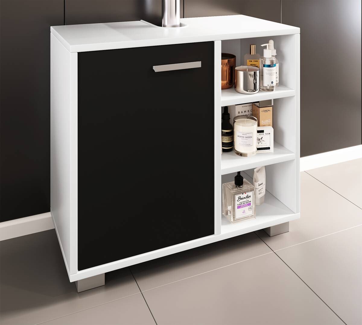 Waschbeckenunterschrank Zalo weiß schwarz B/H/T: ca. 60x55x30 cm