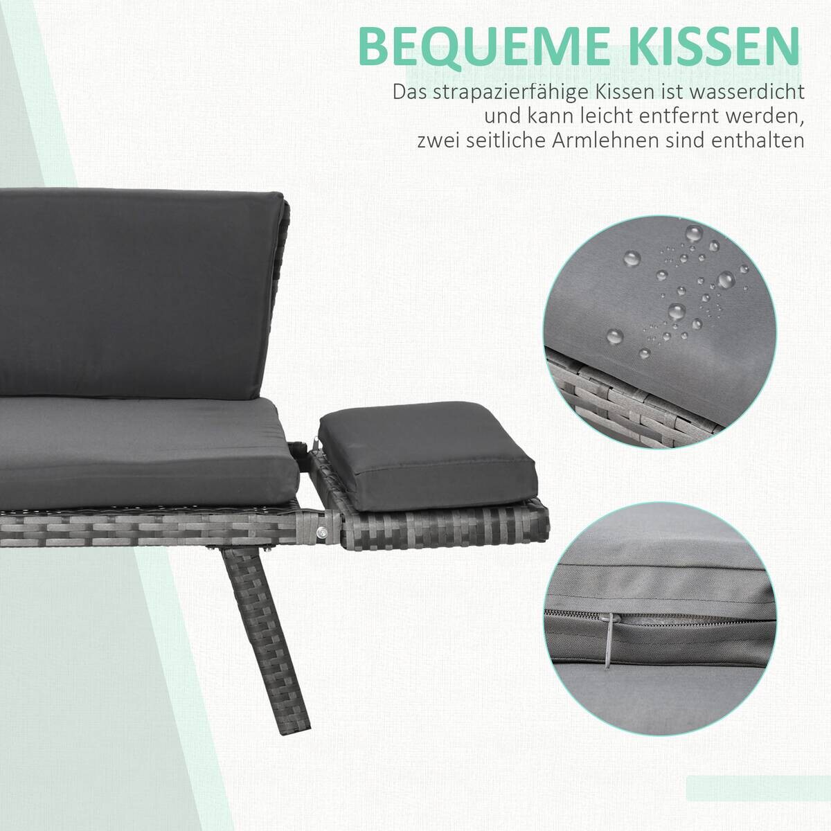 Outsunny Gartensofa grau Polyrattan B/H/L: ca. 63x129x67 cm