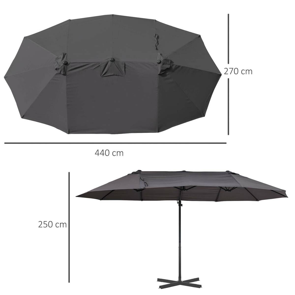 Outsunny Doppelschirm dunkelgrau Metall B/H/L: ca. 270x250x460 cm