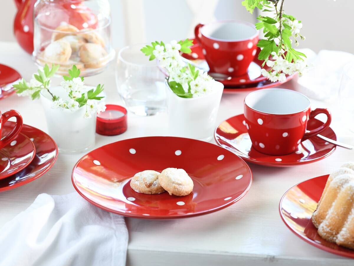 CreaTable Kaffeeservice Polka Dots weiß Steinzeug 18 tlg.