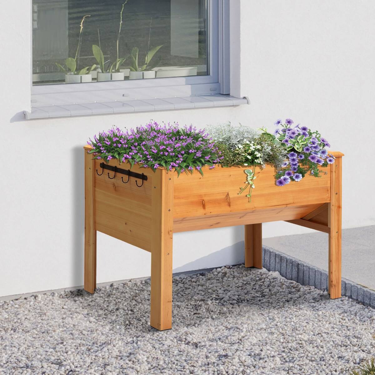 Outsunny Hochbeet mit 4 Hake natur Metall B/H/L: ca. 60x81x120 cm