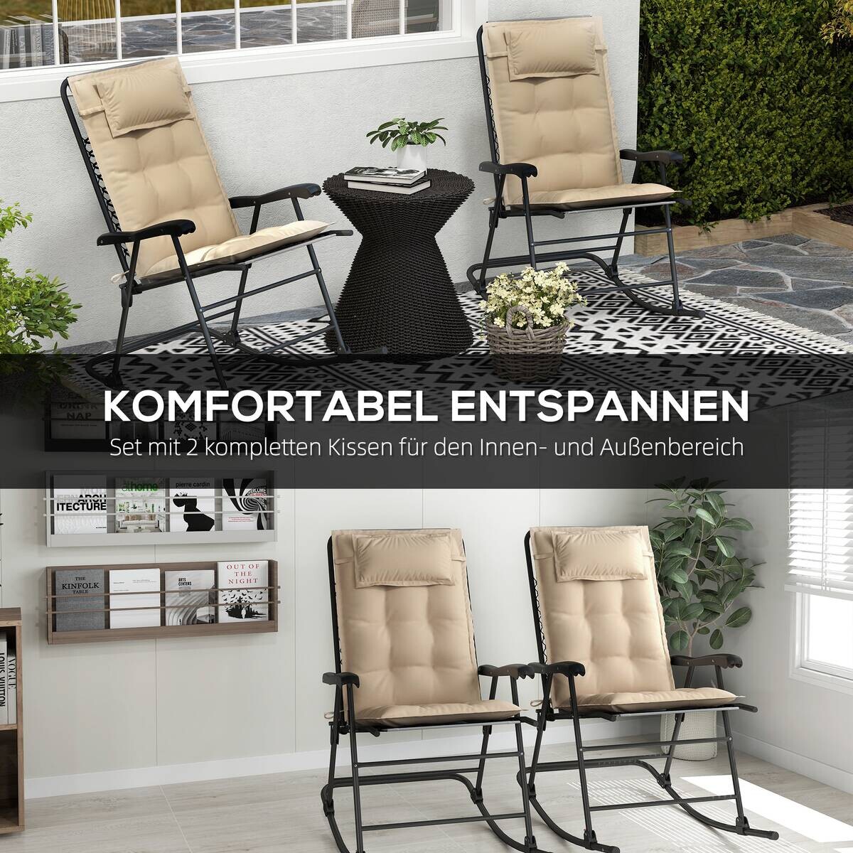 Outsunny Liegenauflage 2er Set beige Polyester B/H/L: ca. 50x5x116 cm