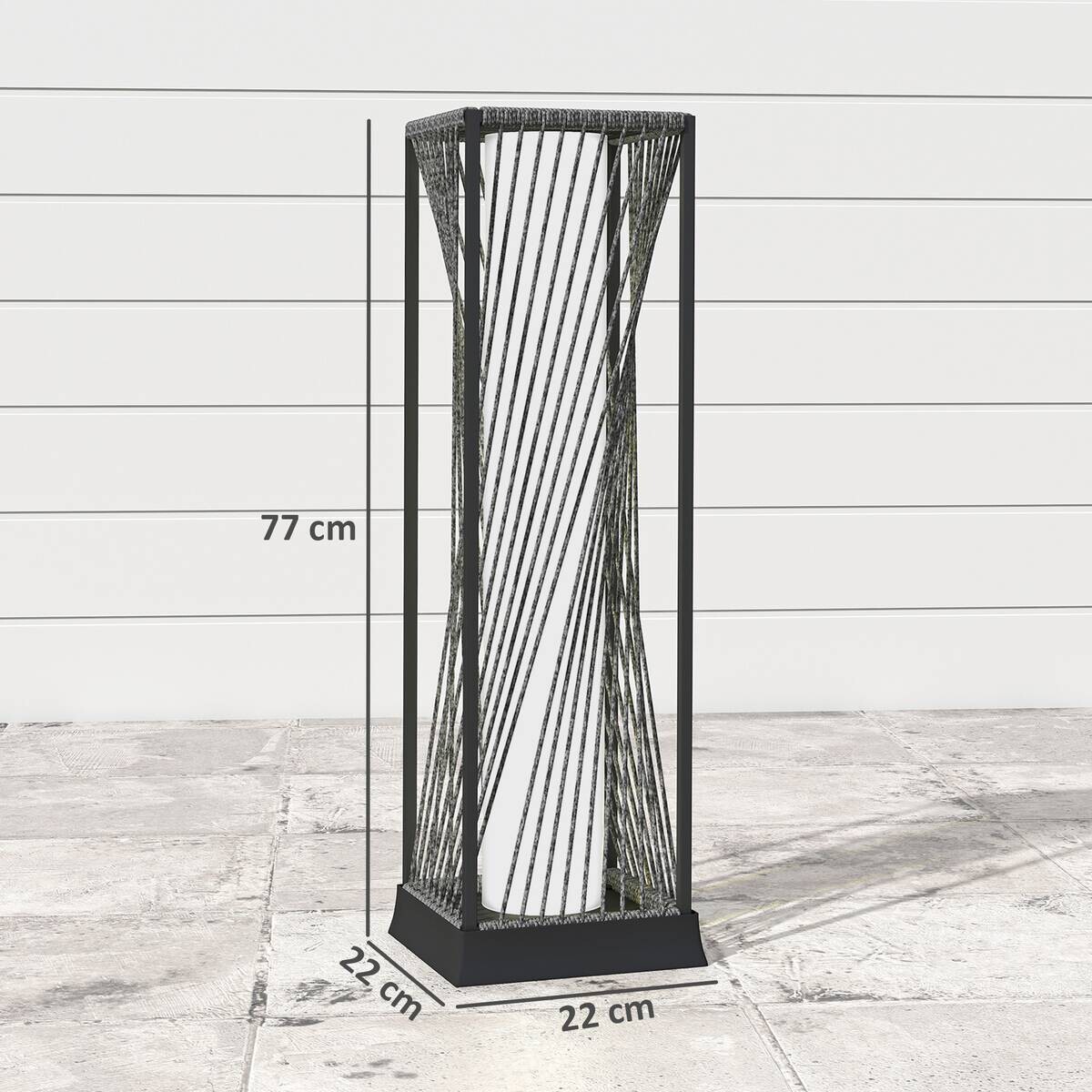 Rattan Solarlampe grau Stahl Polyethylen B/H/L: ca. 22x77x22 cm