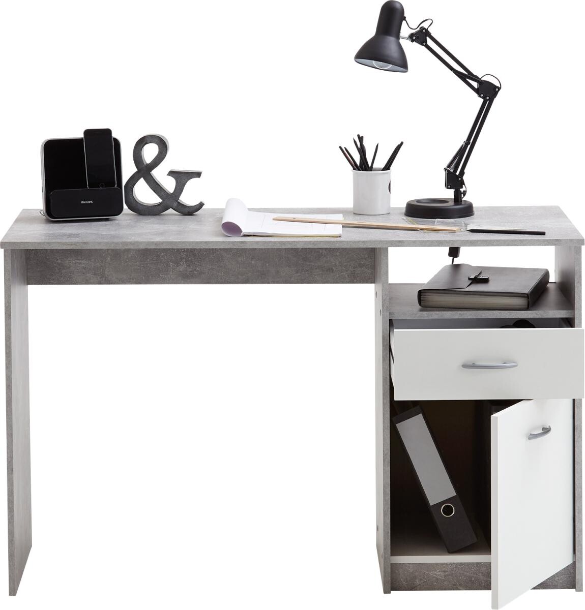 Schreibtisch Beton Optik weiß B/H/T: ca. 123x77x50 cm