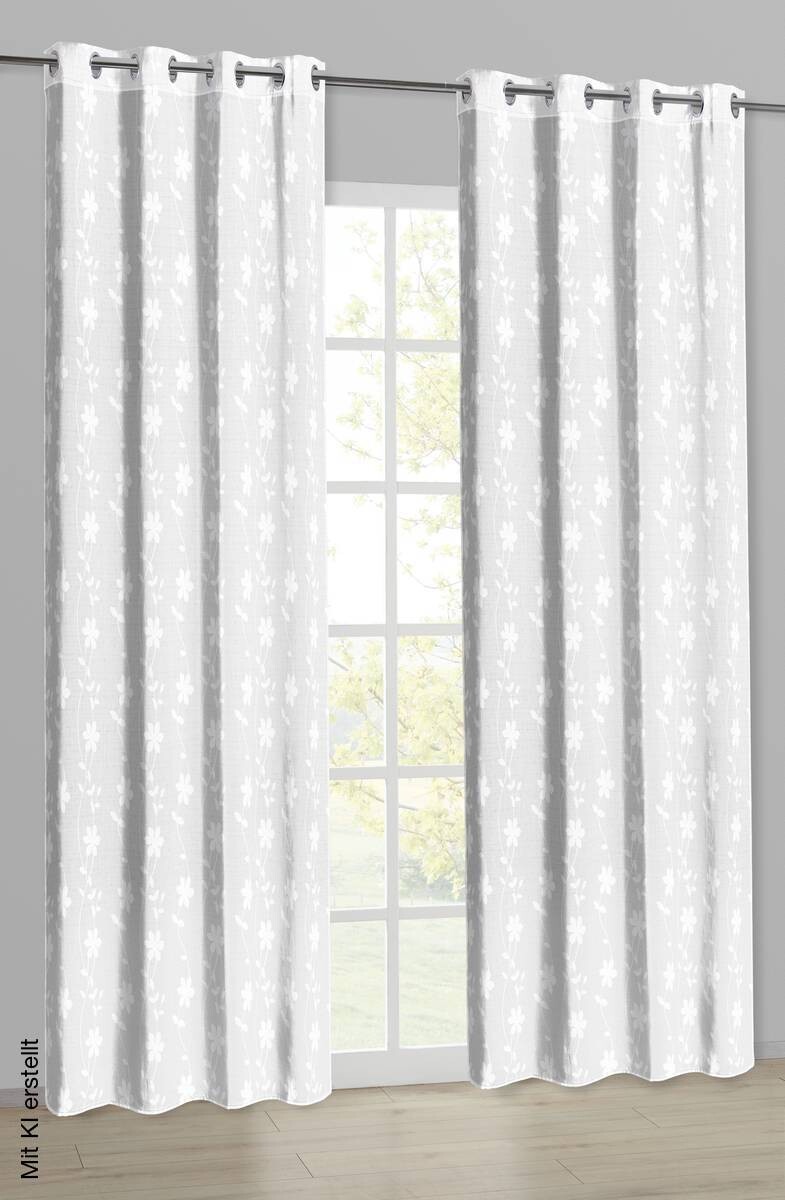 Ösenvorhang Blumenranke weiß 100% Polyester B/L: ca. 135x245 cm