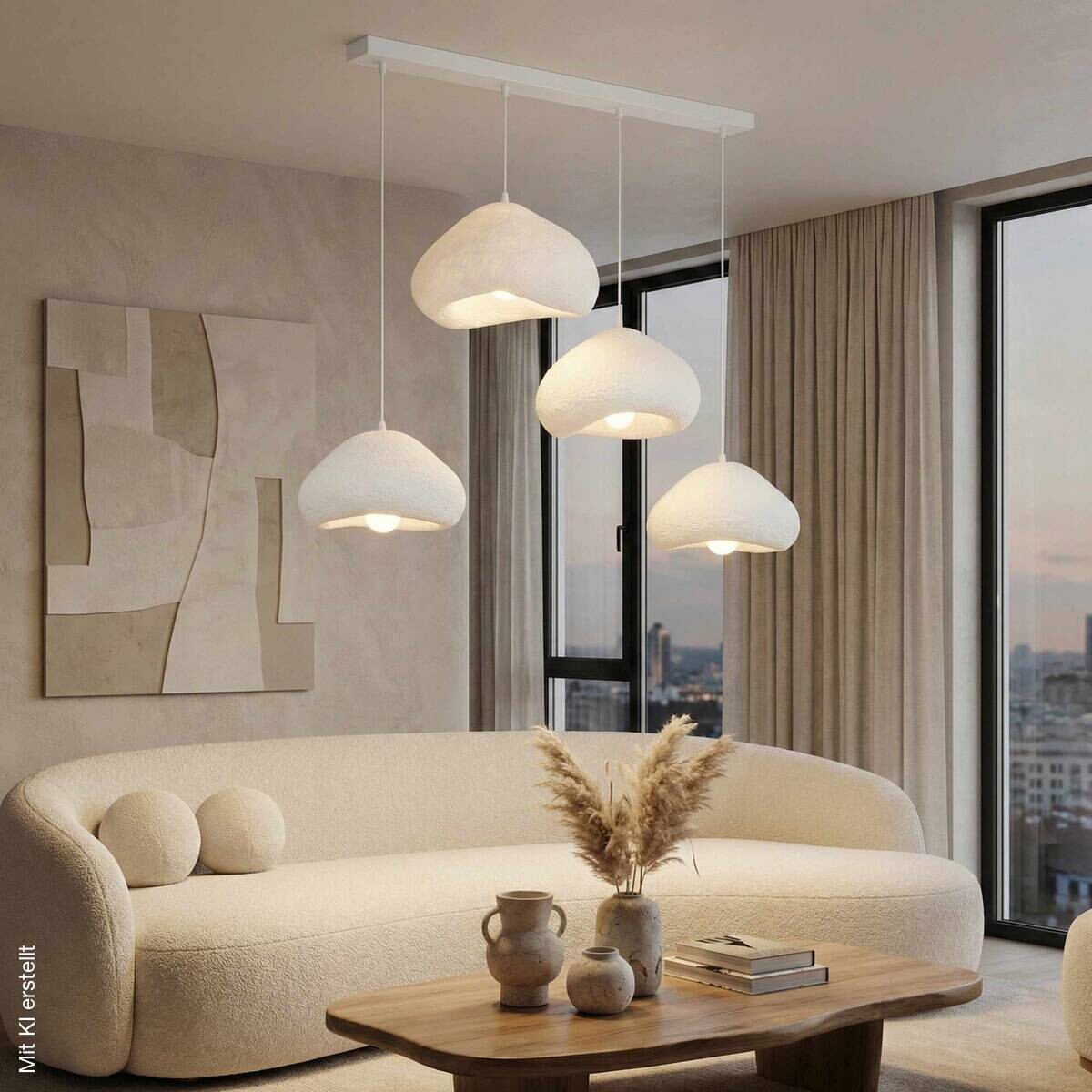 Opviq Pendelleuchte weiß Metall Fiberglas B/H/T/L: ca. 154x110x46x154 cm E27 4 Brennstellen