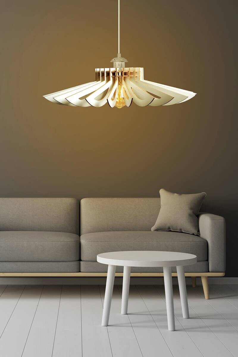 Opviq Pendelleuchte weiß MDF B/H/L: ca. 68x50x68 cm E27 1 Brennstellen