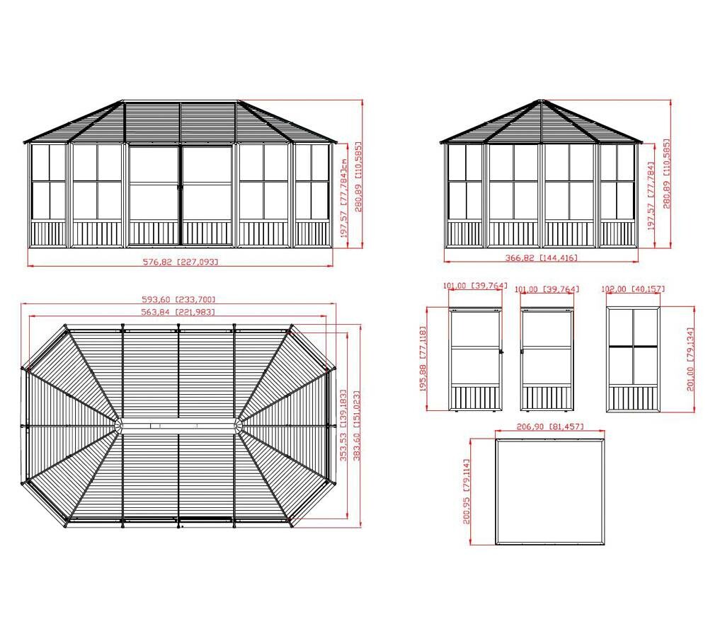 Sojag Kaltwintergarten Charleston anthrazit Aluminium B/H/T: ca. 594x281x384 cm