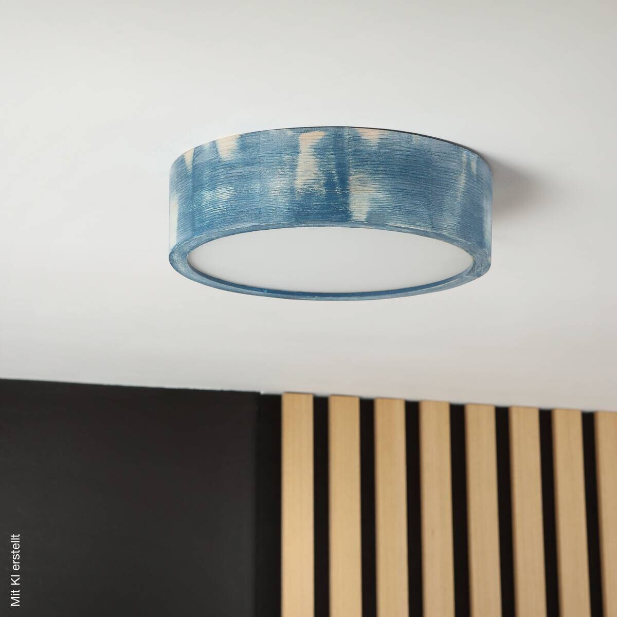 Lamkur Deckenleuchte hellbraun blau Glas Holz B/H/L: ca. 28x28x10 cm 1 Brennstellen