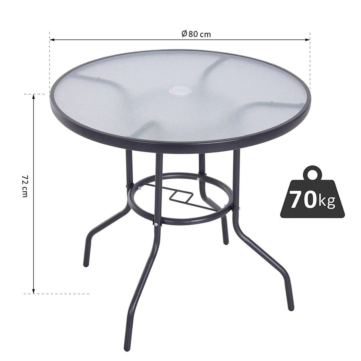 Outsunny Gartentisch schwarz Stahl H/D: ca. 72x80 cm