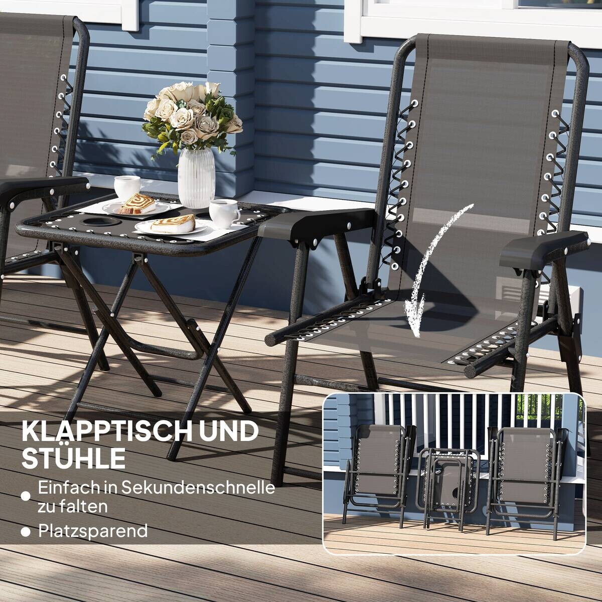 Outsunny Balkonmöbel-Set schwarz Netzstoff B/H/L: ca. 61x91x65 cm