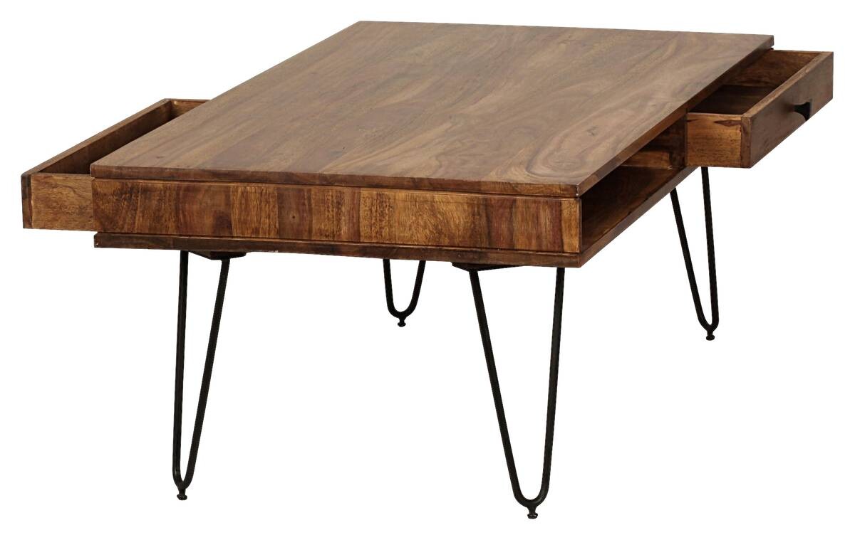 Wohnling Couchtisch natur schwarz Echtholz Metall B/H/T: ca. 110x40x60 cm