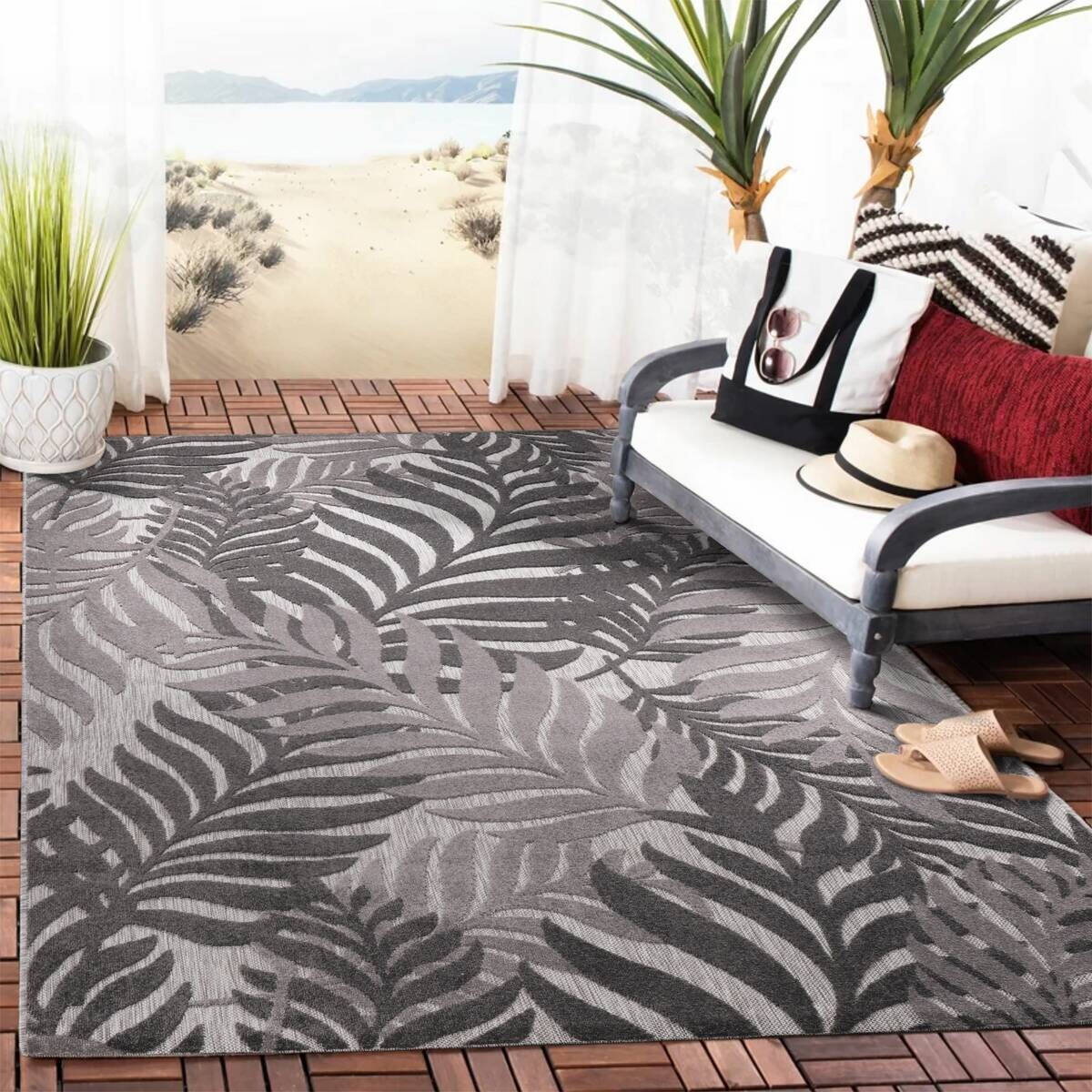 Sanat Outdoorteppich FLORAL grau B/L: ca. 140x200 cm