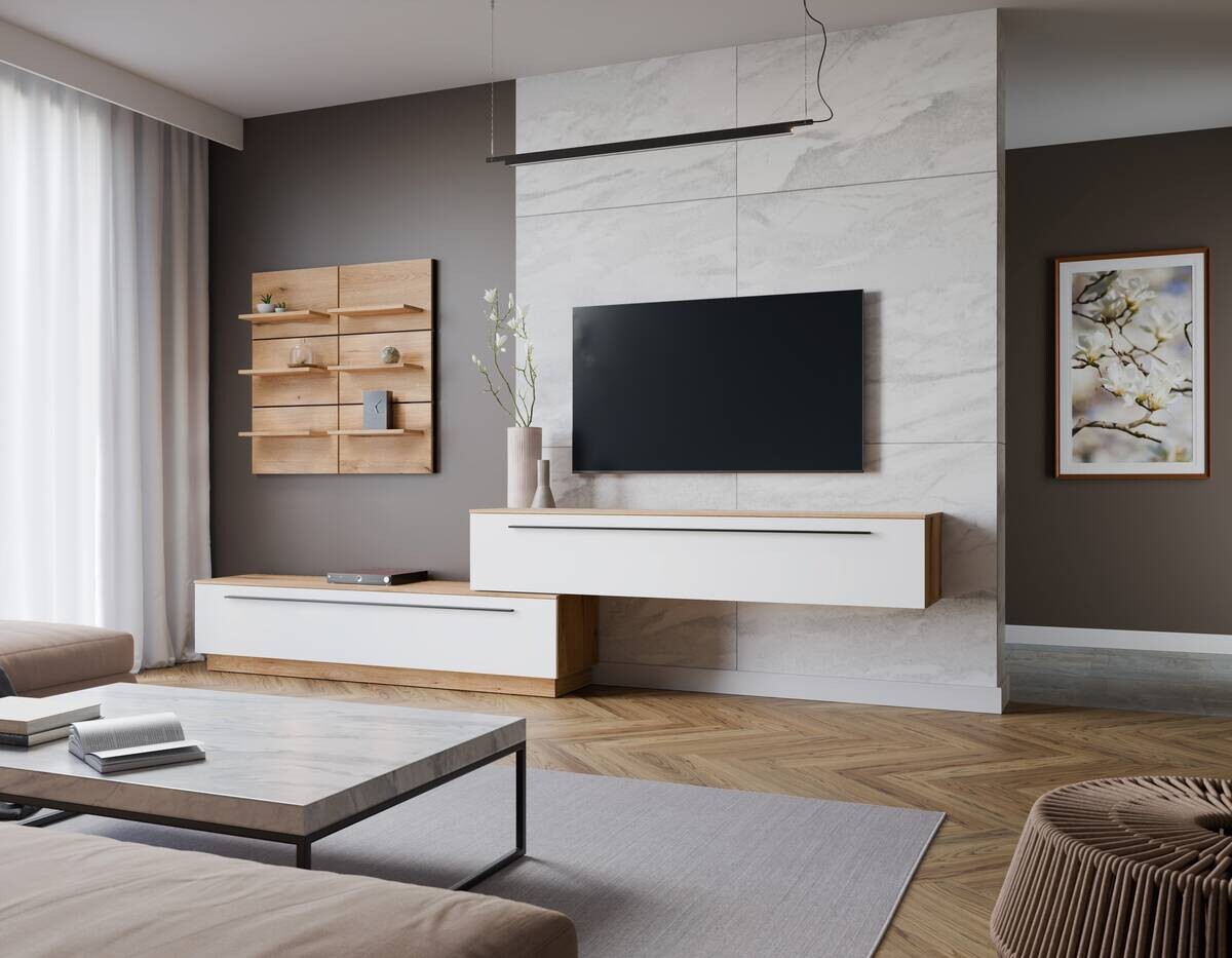 TV-Lowboard Mateo Eiche Evoke Coast Nachbildung weiß Hochglanz B/H/T: ca. 180x41x40 cm