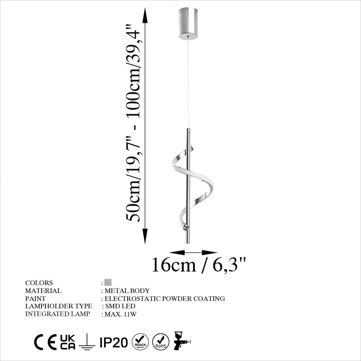 Opviq Pendelleuchte Chrom Metall B/H/T/L/D: ca. 16x100x16x16x16 cm