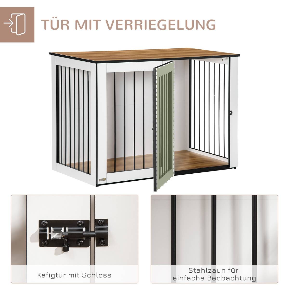 PawHut Hundekäfig weiß Spanplatte B/H/L: ca. 60x76x106 cm