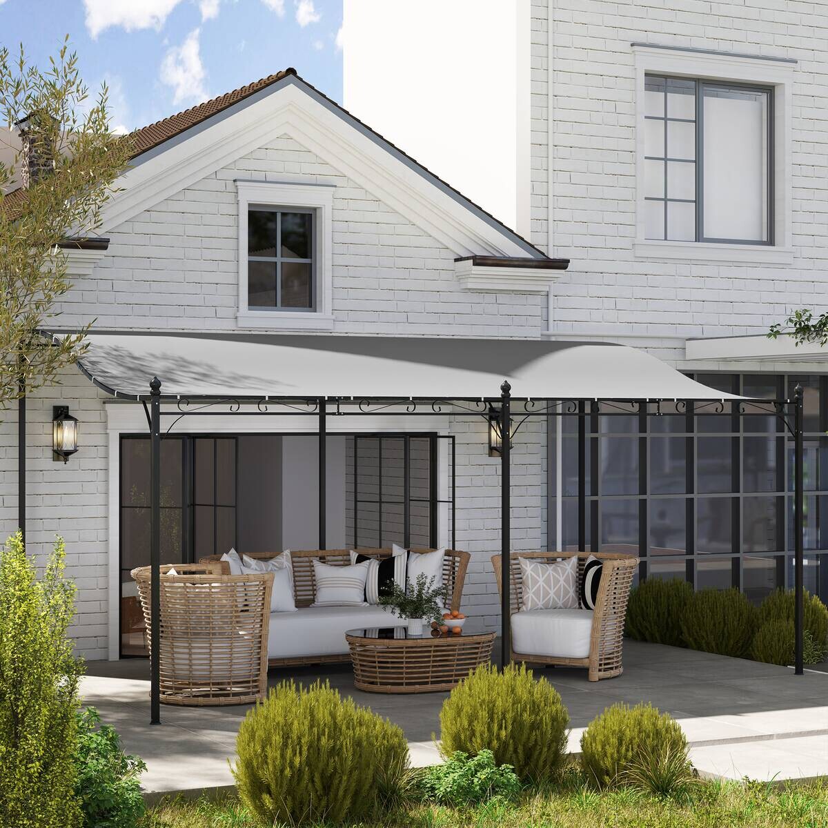 Outsunny Anbaupavillon dunkelgrau Polyester B/H/L: ca. 298x253x491 cm