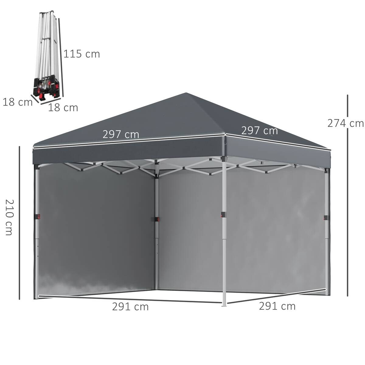 Outsunny Pavillon dunkelgrau Polypropylen B/H/L: ca. 297x297x274 cm