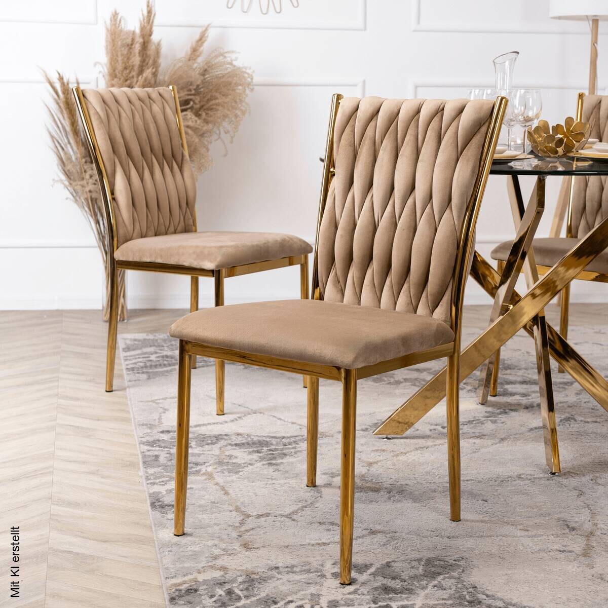 Stuhl DAN beige Velourstoff B/H/T: ca. 48x94x58 cm