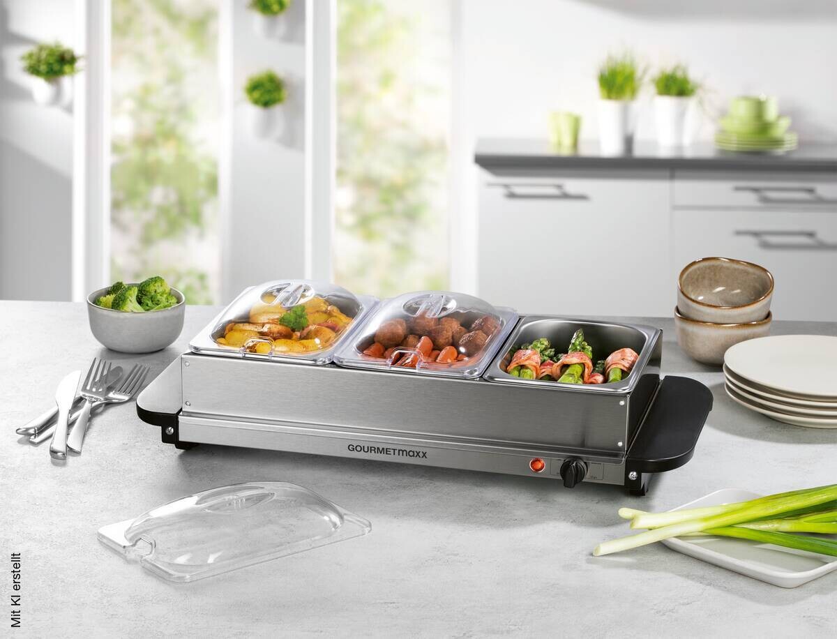 GOURMETmaxx Buffetwärmer silber Metall Kunststoff B/H/L: ca. 14,7x27,8x54,6 cm