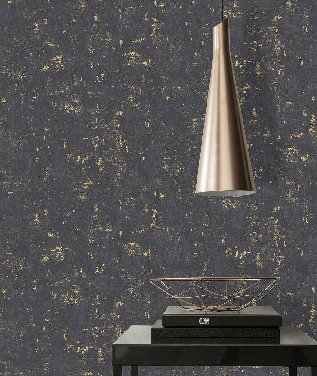 Vliestapete Betonoptik schwarz gold B/L: ca. 53x1005 cm